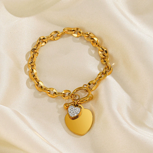 Wholesale Women's Stainless Steel Heart Shaped Love Diamond Bracelet With Electroplating Hip Hop Simple Style