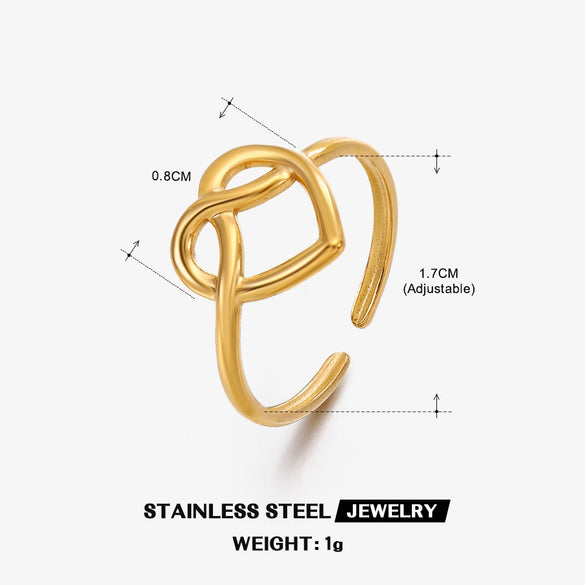 Wholesale Women's Stainless Steel Heart Shaped Love Ring With Geometric Pattern And Real Gold Plating