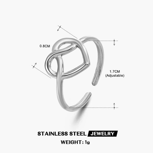 Wholesale Women's Stainless Steel Heart Shaped Love Ring With Geometric Pattern And Real Gold Plating