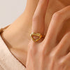 Wholesale Women's Stainless Steel Heart Shaped Real Gold Plated Love Ring Ins Style