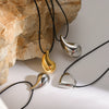Wholesale Women's Stainless Steel Heartshaped Drop Pendant Necklace With Black Rope Chain 18K Gold Plated