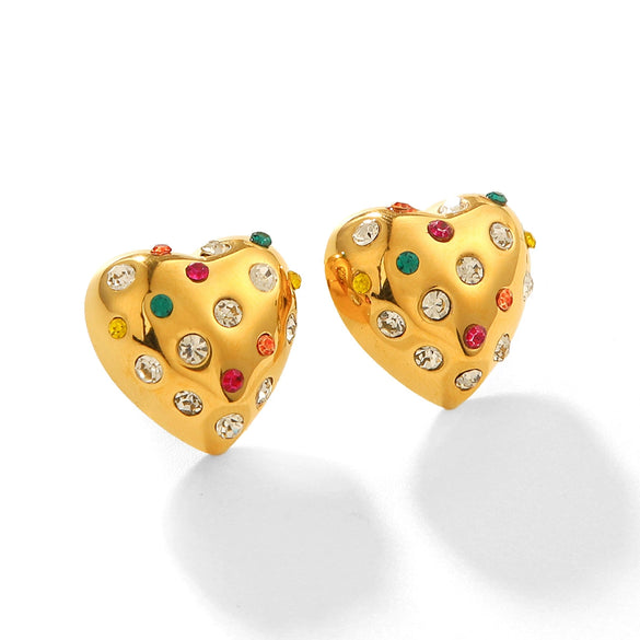 Wholesale Women's Stainless Steel Heartshaped Geometric Earrings With Electroplating