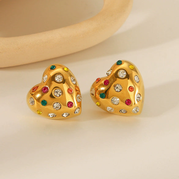 Wholesale Women's Stainless Steel Heartshaped Geometric Earrings With Electroplating