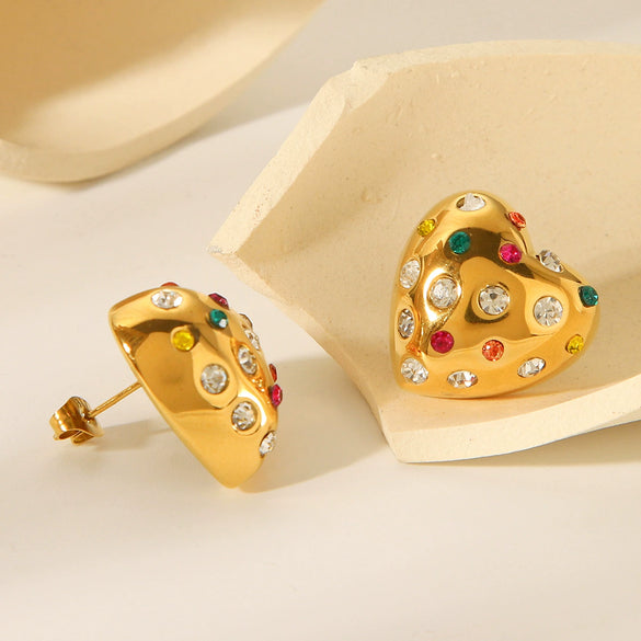 Wholesale Women's Stainless Steel Heartshaped Geometric Earrings With Electroplating
