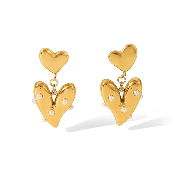 Wholesale Women's Stainless Steel Heartshaped Geometric Electroplated Pearl Earrings Jewelry