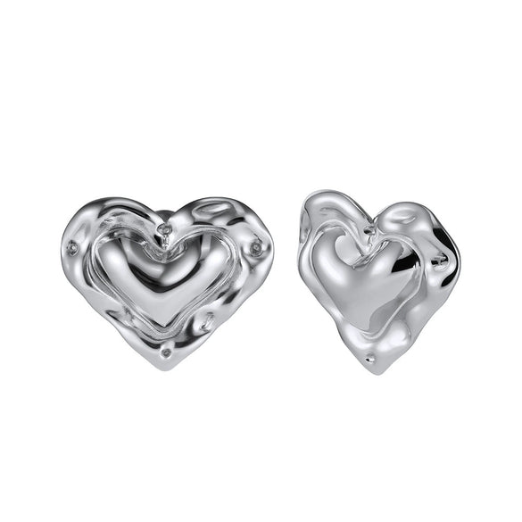Wholesale Women's Stainless Steel Heartshaped Geometric Irregular Earrings With Vacuum Real Gold Plating