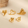 Wholesale Women's Stainless Steel Heartshaped Geometric Light Luxury Highend Open Ring With 18K Gold Electroplating