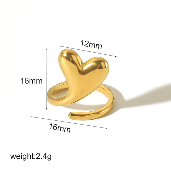 Wholesale Women's Stainless Steel Heartshaped Geometric Light Luxury Highend Open Ring With 18K Gold Electroplating