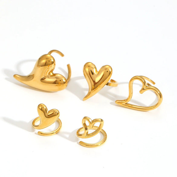 Wholesale Women's Stainless Steel Heartshaped Geometric Light Luxury Highend Open Ring With 18K Gold Electroplating