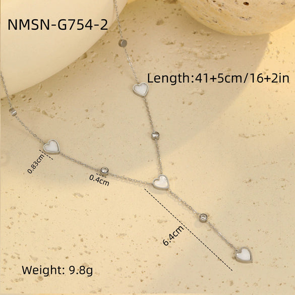 Wholesale Women's Stainless Steel Heartshaped Geometric Tassel Love Clavicle Chain Necklace With Electroplating