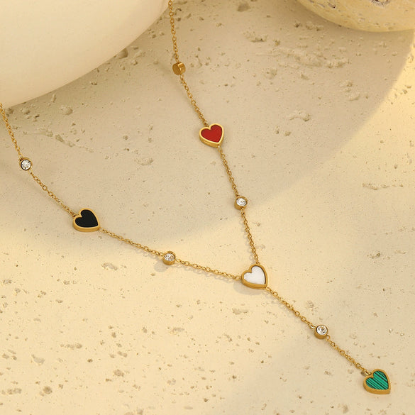 Wholesale Women's Stainless Steel Heartshaped Geometric Tassel Love Clavicle Chain Necklace With Electroplating