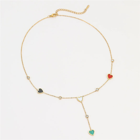 Wholesale Women's Stainless Steel Heartshaped Geometric Tassel Love Clavicle Chain Necklace With Electroplating