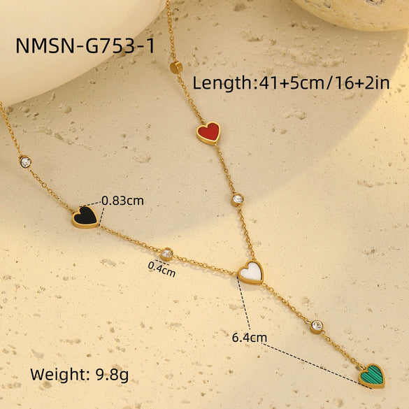 Wholesale Women's Stainless Steel Heartshaped Geometric Tassel Love Clavicle Chain Necklace With Electroplating