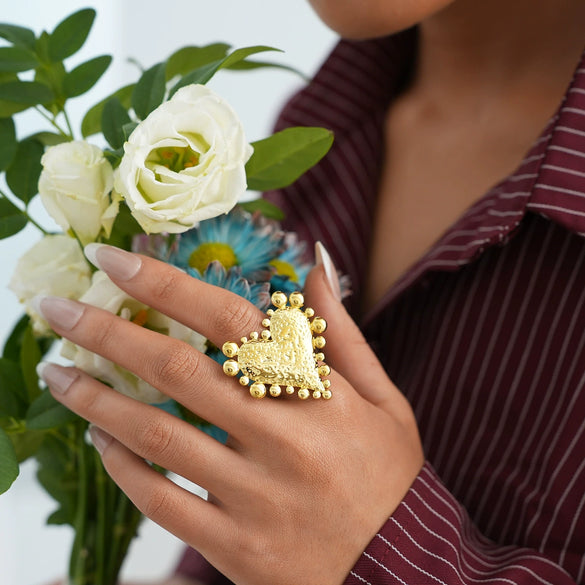Wholesale Women's Stainless Steel Heartshaped Goldplated Rings With Niche Highend Feel