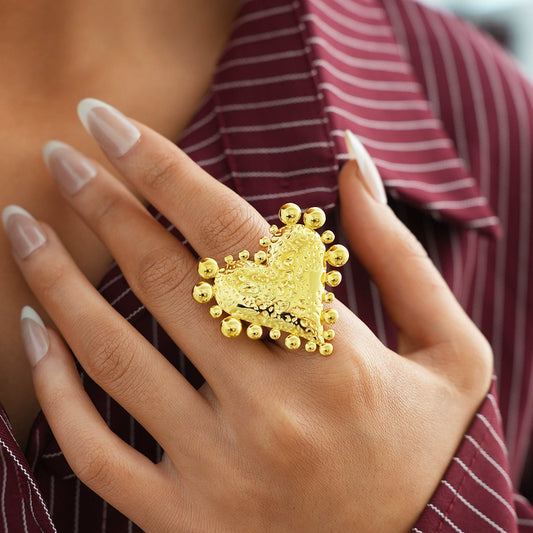 Wholesale Women's Stainless Steel Heartshaped Goldplated Rings With Niche Highend Feel