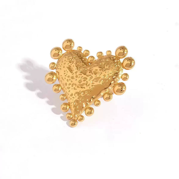 Wholesale Women's Stainless Steel Heartshaped Goldplated Rings With Niche Highend Feel