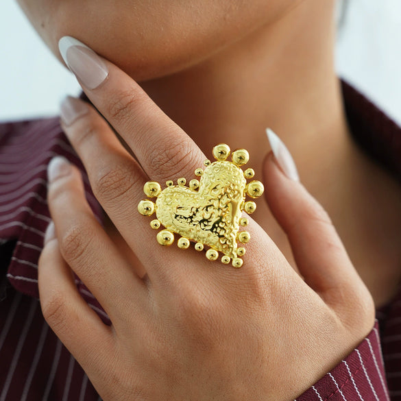 Wholesale Women's Stainless Steel Heartshaped Goldplated Rings With Niche Highend Feel