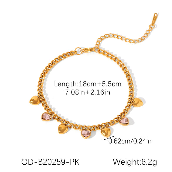 Wholesale Women's Stainless Steel Heartshaped Handmade Bracelet With Pvd Vacuum Plating And Zircon Inlay