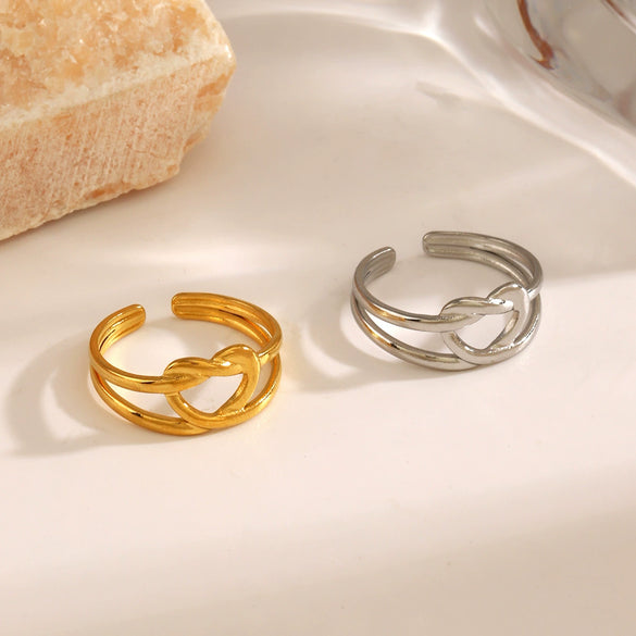Wholesale Women's Stainless Steel Heartshaped Hiphop Ring 18K Goldplated