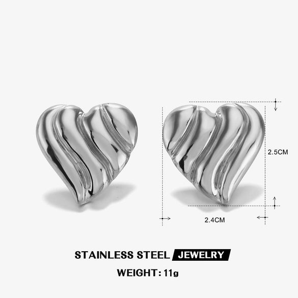 Wholesale Women's Stainless Steel Heartshaped 18K Gold Plated Hip Hop Style Love Earrings
