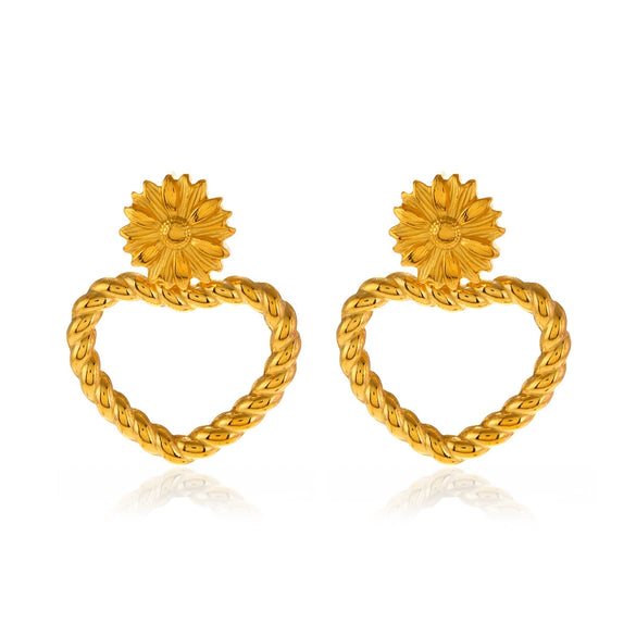 Wholesale Women's Stainless Steel Heartshaped 18K Goldplated Love Earrings With Electroplating Treatment