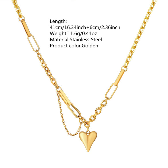 Wholesale Women's Stainless Steel Heartshaped 18K Goldplated Pendant Necklace With Irregular Chain Light Luxury Style