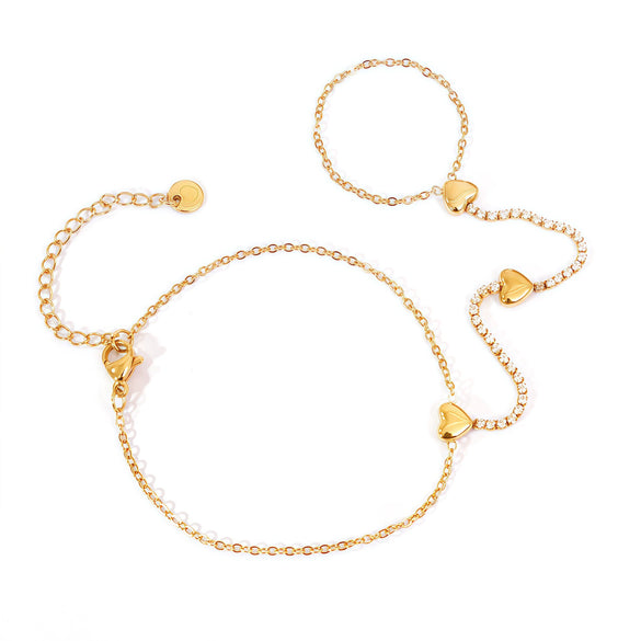 Wholesale Women's Stainless Steel Heartshaped Zircon Bracelet With Real Gold Plating