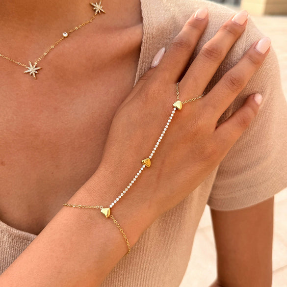 Wholesale Women's Stainless Steel Heartshaped Zircon Bracelet With Real Gold Plating