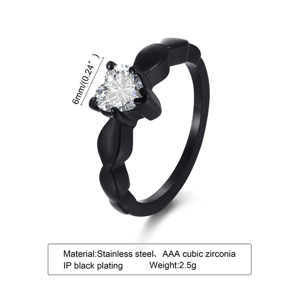 Wholesale Women's Stainless Steel Heartshaped Zircon Casting Ring Simple Style
