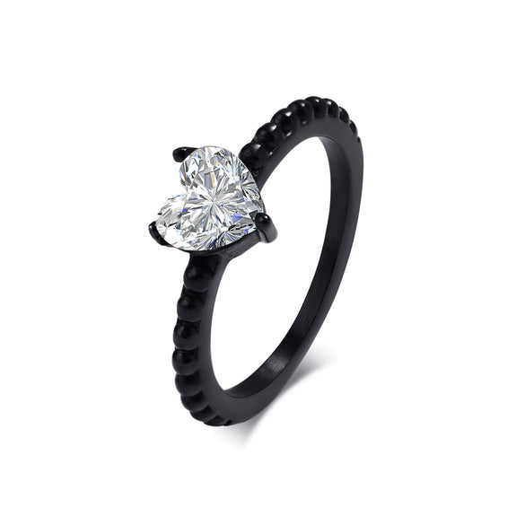 Wholesale Women's Stainless Steel Heartshaped Zircon Casting Ring Simple Style