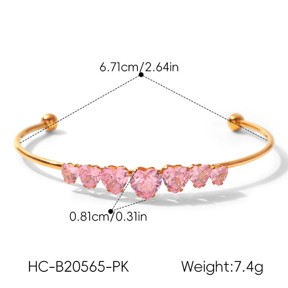Wholesale Women's Stainless Steel Heartshaped Zircon Inlay Electroplated Bracelet Ins Geometric Style