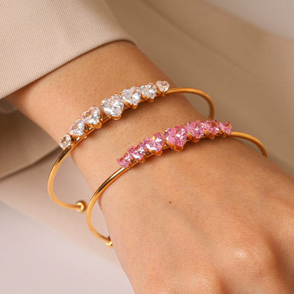 Wholesale Women's Stainless Steel Heartshaped Zircon Inlay Electroplated Bracelet Ins Geometric Style