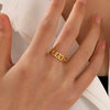 Wholesale Women's Stainless Steel Hiphop Ring With Geometric Pattern And Real Gold Plating