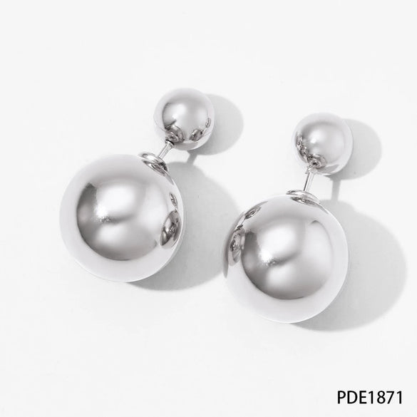 Wholesale Women's Stainless Steel Hollow Ball Earrings With Geometric Pattern And Electroplating Simple Light Luxury Front And Back Two Wear