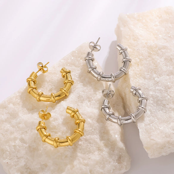 Wholesale Women's Stainless Steel Hollow C Shaped 18K Gold Plated Fashion Earrings With Vacuum Plating In Furnace