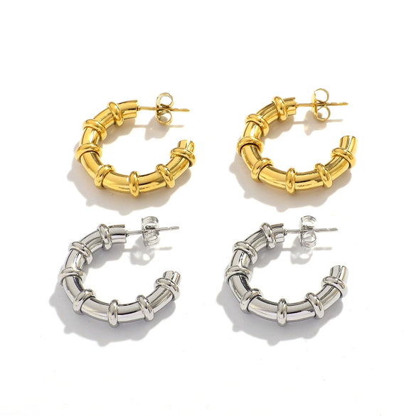 Wholesale Women's Stainless Steel Hollow C Shaped 18K Gold Plated Fashion Earrings With Vacuum Plating In Furnace