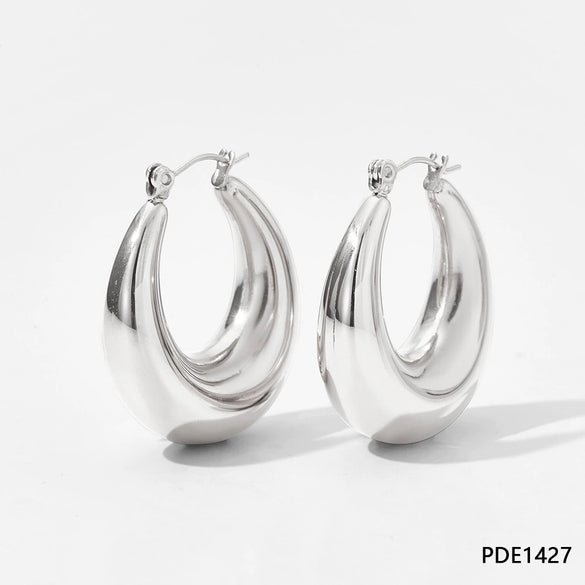 Wholesale Women's Stainless Steel Hollow Earrings With Geometric Style And Electroplating Treatment