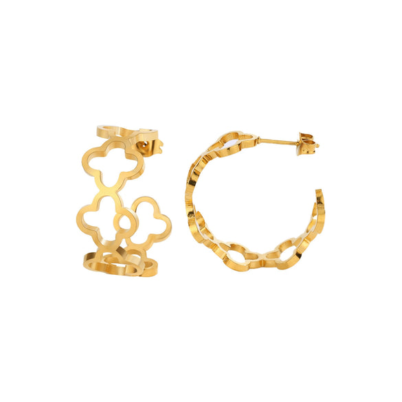 Wholesale Women's Stainless Steel Hollow Fourleaf Clover And Flower Earrings With 18K Gold Vacuum Plating
