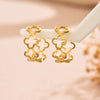 Wholesale Women's Stainless Steel Hollow Fourleaf Clover And Flower Earrings With 18K Gold Vacuum Plating