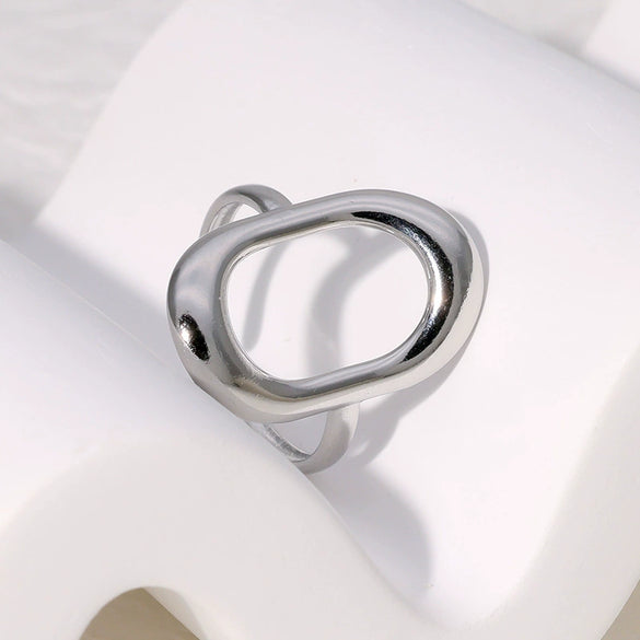 Wholesale Women's Stainless Steel Hollow Geometric Rectangle Ring With Electroplating Treatment Simple Temperament Does Not Fade