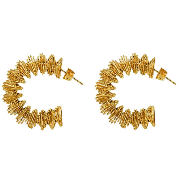 Wholesale Women's 316L Stainless Steel Hollow Irregular Geometric Spring And Ring Earrings With Electroplating