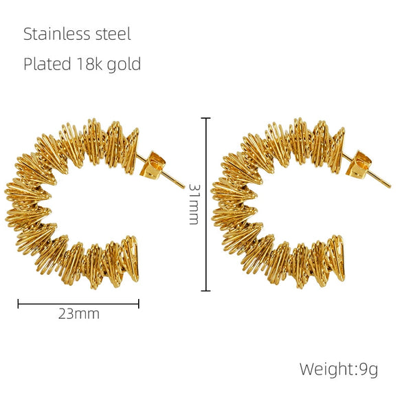 Wholesale Women's 316L Stainless Steel Hollow Irregular Geometric Spring And Ring Earrings With Electroplating