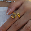 Wholesale Women's Stainless Steel Hollow Irregular Open Ring With Geometric Style And Electroplating Treatment