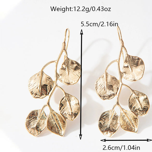 Wholesale Women's Stainless Steel Hollow Leaves Geometric Style Electroplated Earrings Jewelry