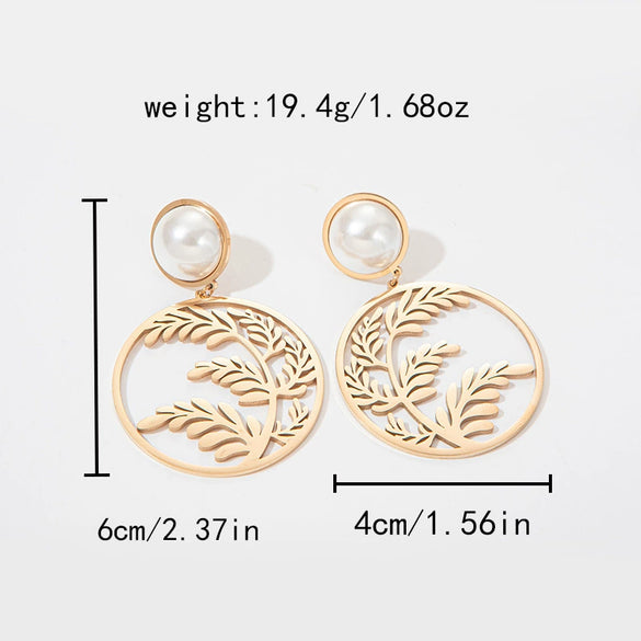 Wholesale Women's Stainless Steel Hollow Leaves Geometric Style Electroplated Earrings Jewelry