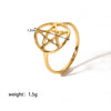 Wholesale Women's Stainless Steel Hollow Lucky Five Pointed Star Fashion Ring With Pvd Furnace Real Gold Plating