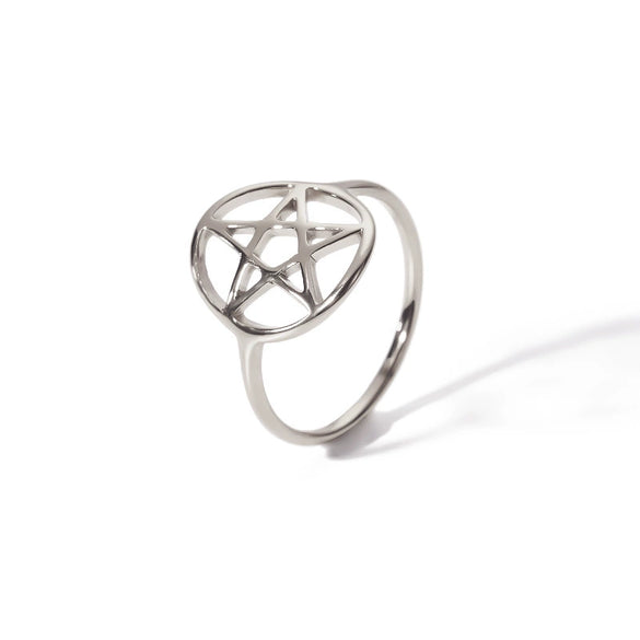 Wholesale Women's Stainless Steel Hollow Lucky Five Pointed Star Fashion Ring With Pvd Furnace Real Gold Plating
