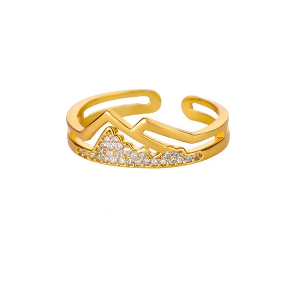 Wholesale Women's Stainless Steel Imitation Pearl Multilayer Zircon 18K Gold Plated Heart Shape Geometric Inlaid With Gold Open Ring