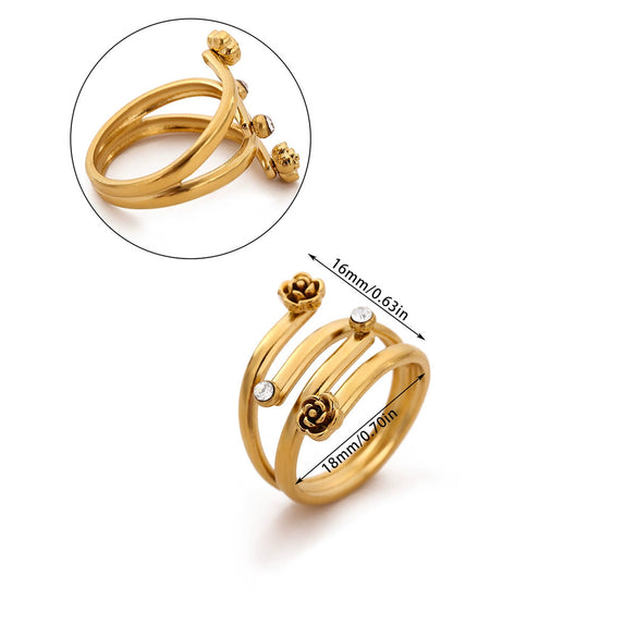 Wholesale Women's Stainless Steel Imitation Pearl Multilayer Zircon 18K Gold Plated Heart Shape Geometric Inlaid With Gold Open Ring