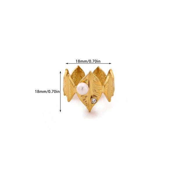 Wholesale Women's Stainless Steel Imitation Pearl Multilayer Zircon 18K Gold Plated Heart Shape Geometric Inlaid With Gold Open Ring